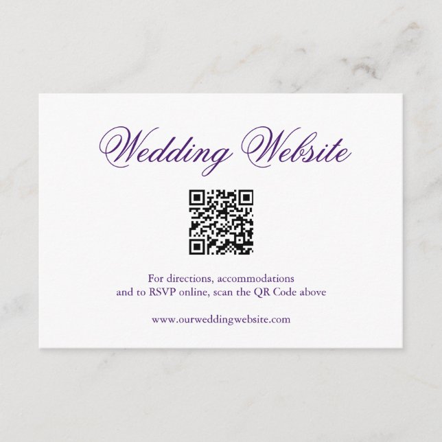 Traditional Purple Formal QR Code Elegant Wedding Enclosure Card (Front)