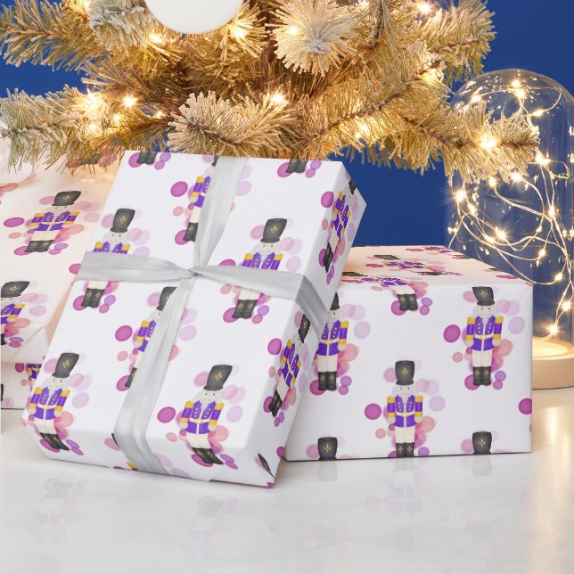 Traditional Purple & Pink Christmas Nutcracker Wrapping Paper (Holidays)