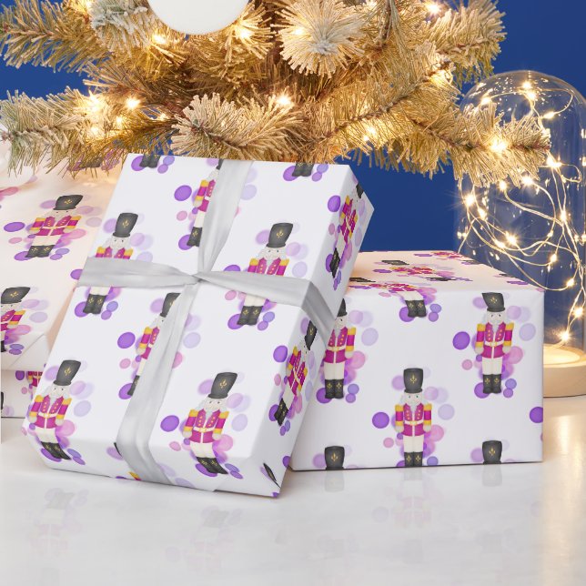 Traditional Purple & Pink Christmas Nutcracker Wrapping Paper (Holidays)