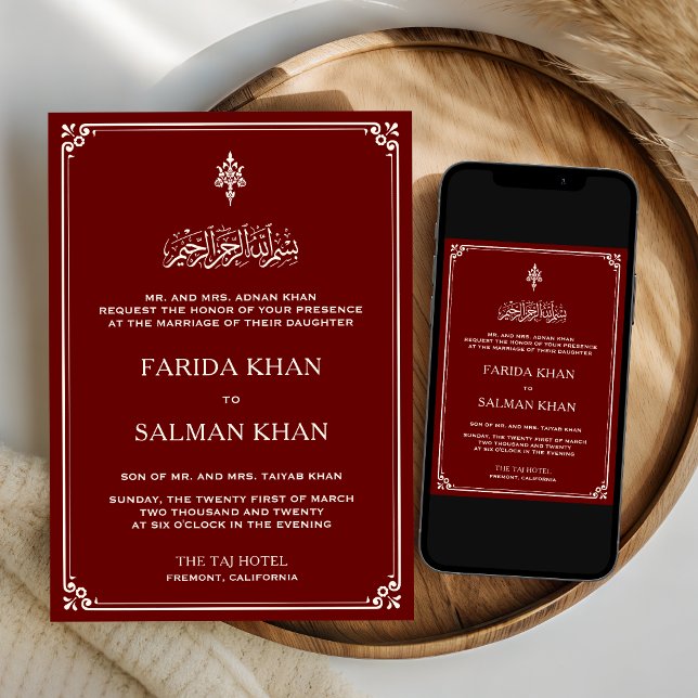Traditional Red and Cream Border Islamic Wedding Invitation (Creator Uploaded)