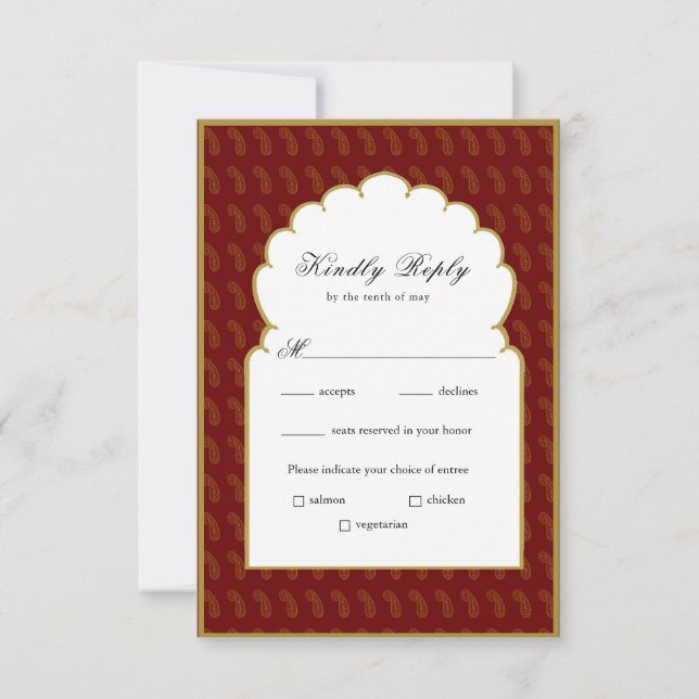 Traditional Red and gold Indian wedding  RSVP Card (Front)