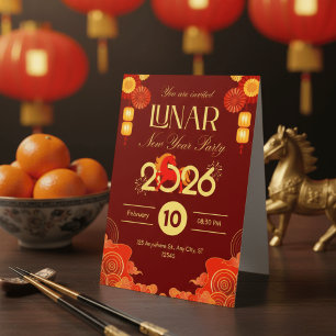 Traditional Red and Gold Lunar New Year 2026 Year  Invitation