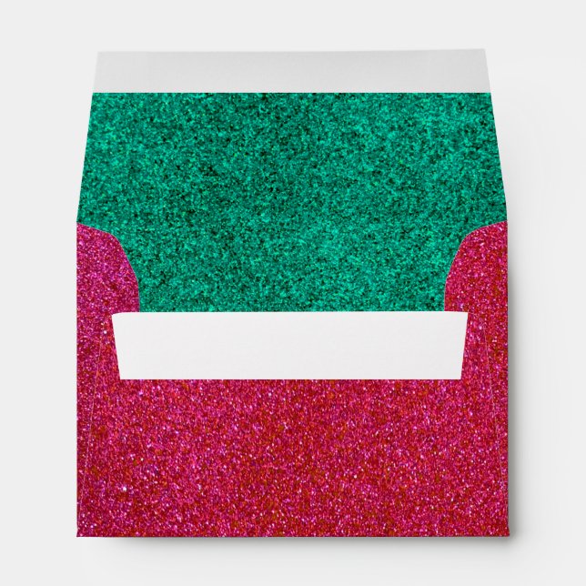 Traditional Red and Green Christmas Glitter Santa  Envelope (Back (Bottom))