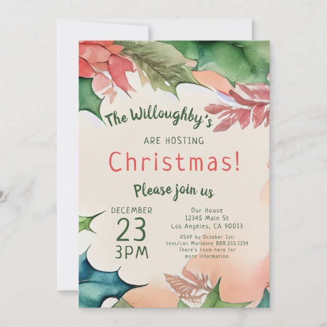 Traditional Red and Green Christmas Holiday Party Invitation (Front)