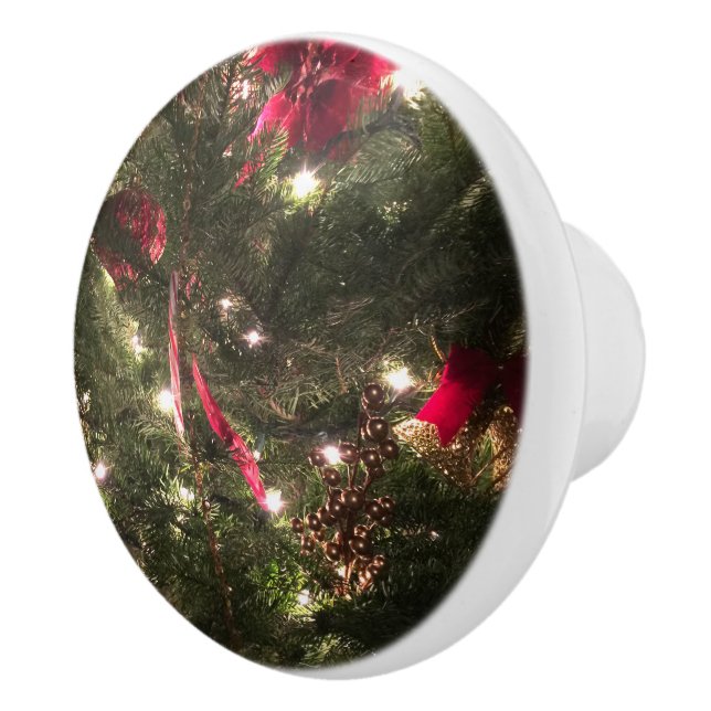 Traditional Red and Green Christmas Tree Holiday Ceramic Knob (Right)