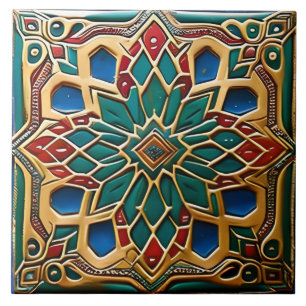 Traditional Red and green flower ceramic art Tile