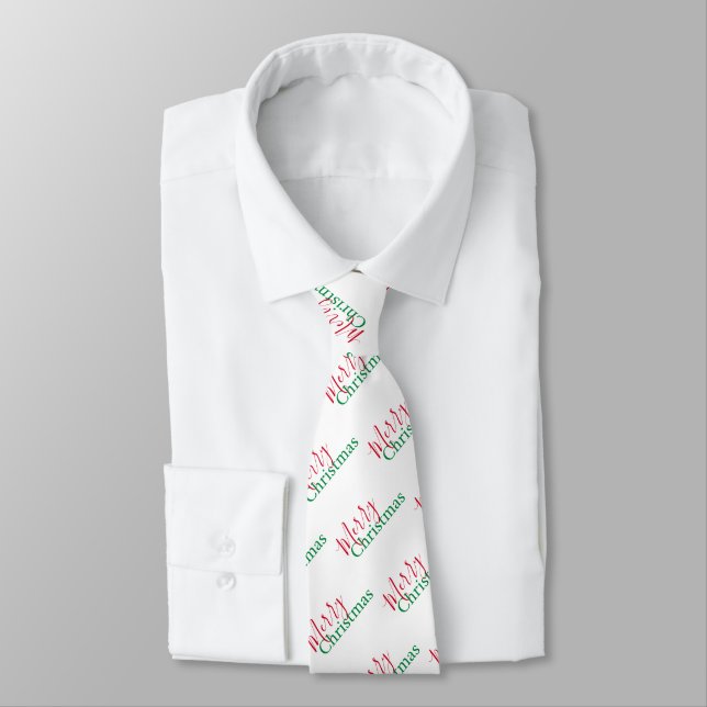 Traditional Red and Green Merry Christmas  Tie (Tied)