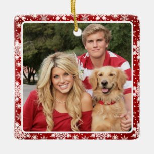 Traditional Red and White Snowflakes Photo  Ceramic Ornament