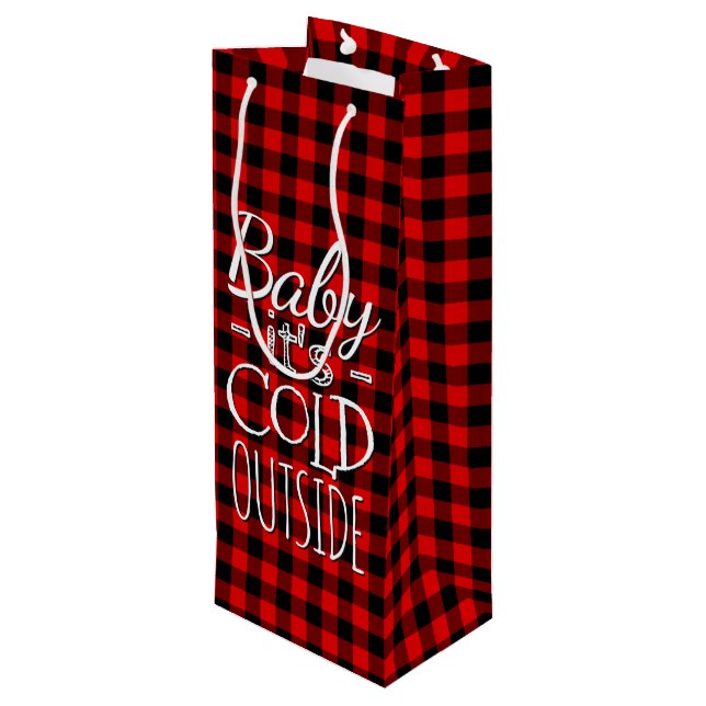 Traditional Red Black Country Check Plaid Pattern Wine Gift Bag (Back Angled)