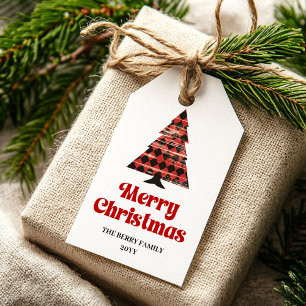 Traditional red black plaid gift tag editable