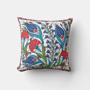Traditional Red Blue Floral Turkish Ottoman Iznik  Cushion
