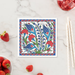 Traditional Red Blue Floral Turkish Ottoman Iznik Napkin