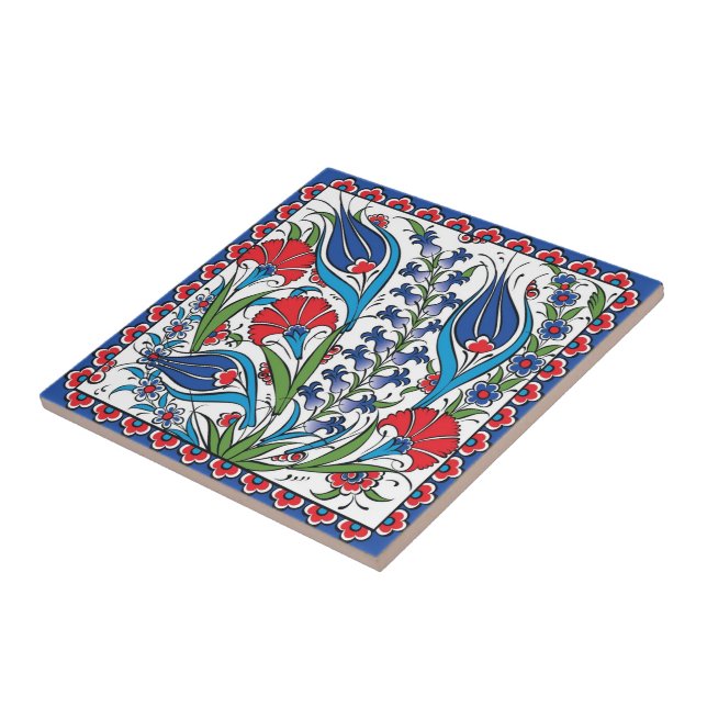 Traditional Red Blue Floral Turkish Ottoman Iznik  Tile (Side)