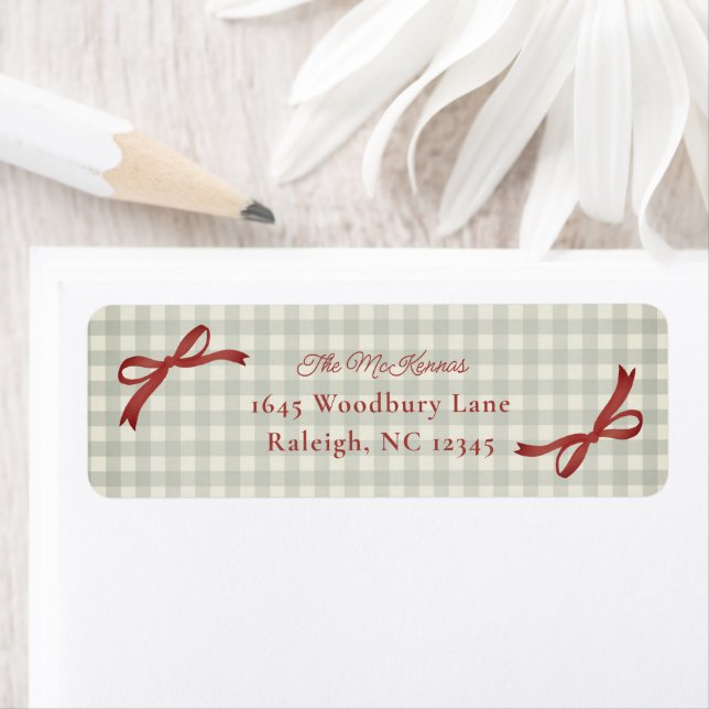 Traditional Red Bow Gingham Return Address (Insitu)