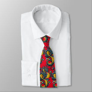 Traditional Red Chinese Dragon Pattern Neck Tie