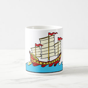 Traditional Red Chinese Junk Ship on Blue Waves Coffee Mug