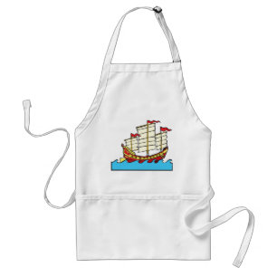 Traditional Red Chinese Junk Ship on Blue Waves Standard Apron