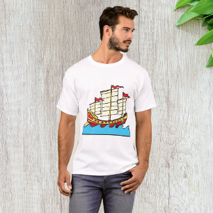 Traditional Red Chinese Junk Ship on Blue Waves T-Shirt