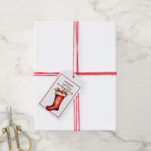 TRADITIONAL RED CHRISTMAS STOCKING GIFT TAGS