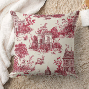 Traditional Red Countryside Toile Pattern Cushion