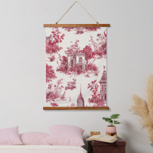 Traditional Red Countryside Toile Pattern Hanging Tapestry