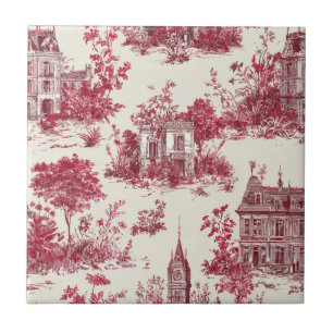 Traditional Red Countryside Toile Pattern Tile