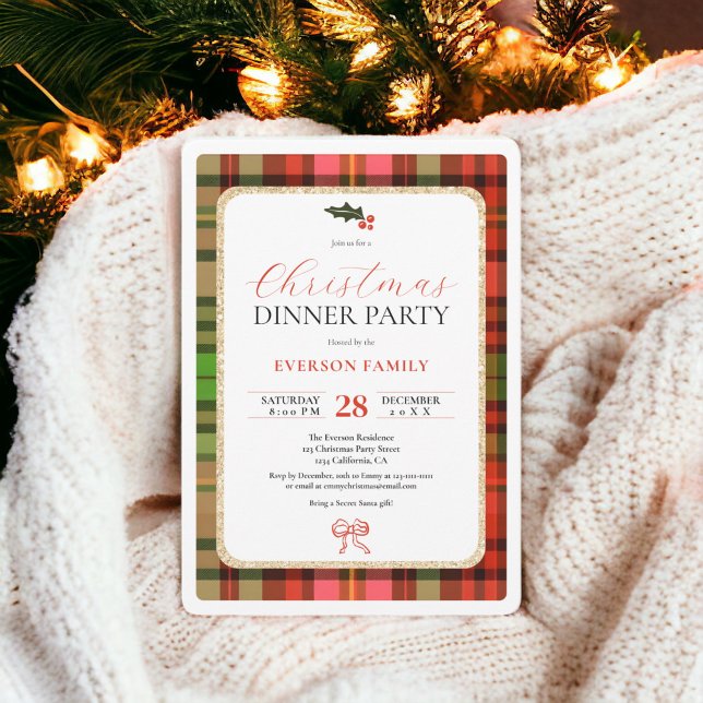 Traditional Red Festive Plaid Christmas Party Invitation (Traditional Red Festive Plaid Christmas Party Invitation)