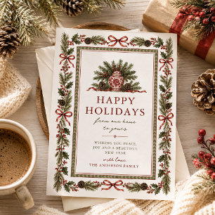 Traditional Red Green Grandmillennial Family Holiday Card