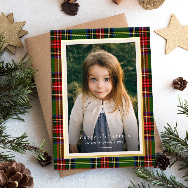 Traditional Red Green Plaid Merry Christmas Foil Holiday Card (Creator Uploaded)