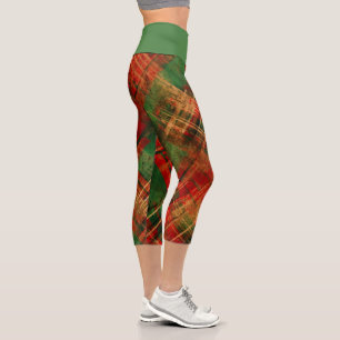 Traditional Red/Green Tartan Check Green Waistband Capri Leggings