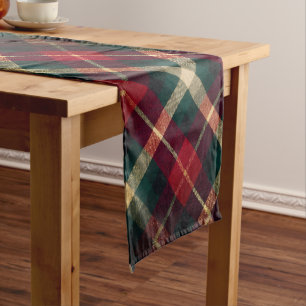 Traditional Red Green Tartan Plaid Short Table Runner