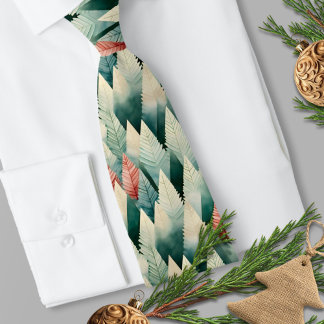 Traditional Red Green Watercolor Christmas Tree Tie