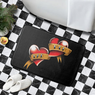 Traditional Red Heart Mum Dad Banner Tattoo Design Bath Mat