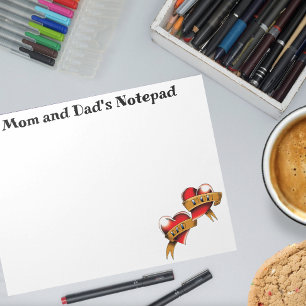 Traditional Red Heart Mum Dad Banner Tattoo Design Notepad