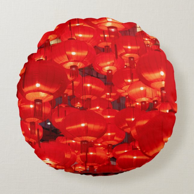 Traditional red lanterns decorated for Chinese new Round Cushion (Front)