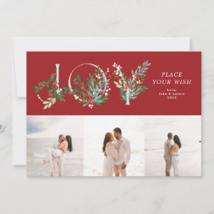 Traditional Red Leafy Botanical JOY Collage Photo Holiday Card