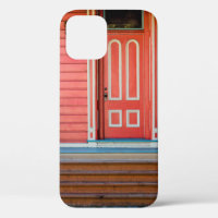 Traditional red painted wooden door and porchdoor,