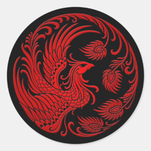 Traditional Red Phoenix Circle Classic Round Sticker