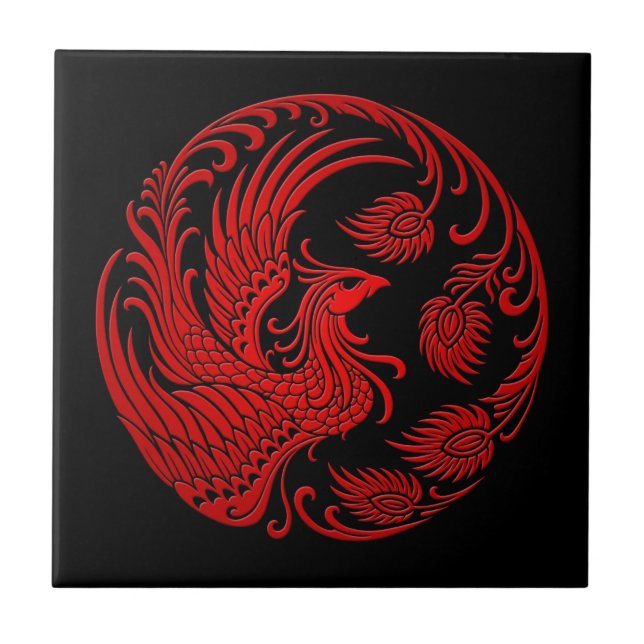 Traditional Red Phoenix Circle Tile (Front)