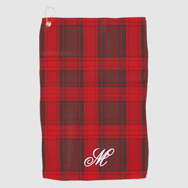 Traditional Red Plaid Tartan Modern Collection Golf Towel (Front)