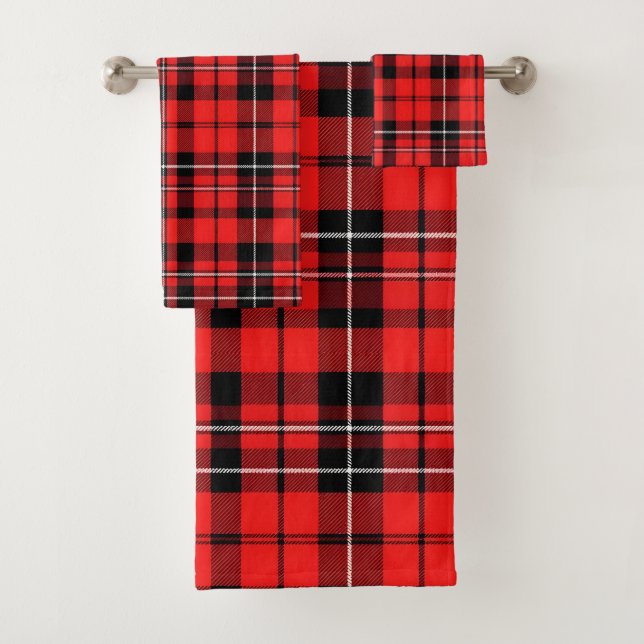 Traditional Red Plaid Tartan Popular Collection Bath Towel Set (Insitu)