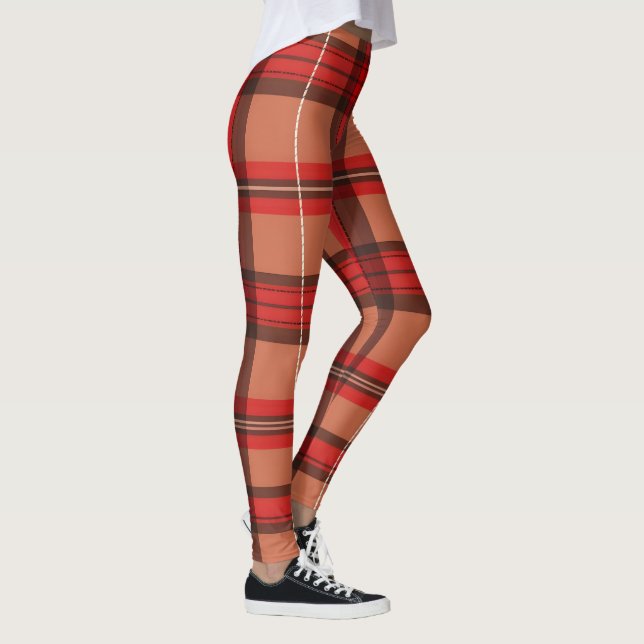 Traditional Red Plaid Tartan Trendy Collection Leggings (Right)
