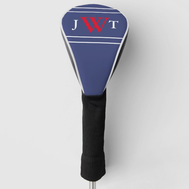 Traditional Red White and Blue Monogram Golf Head Cover (Front)