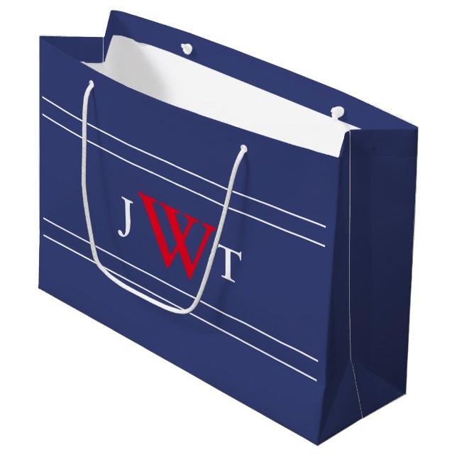 Traditional Red White and Blue Monogram Template Large Gift Bag (Front Angled)