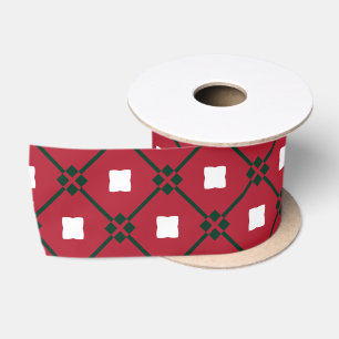 Traditional Red White and Green Christmas Pattern Satin Ribbon