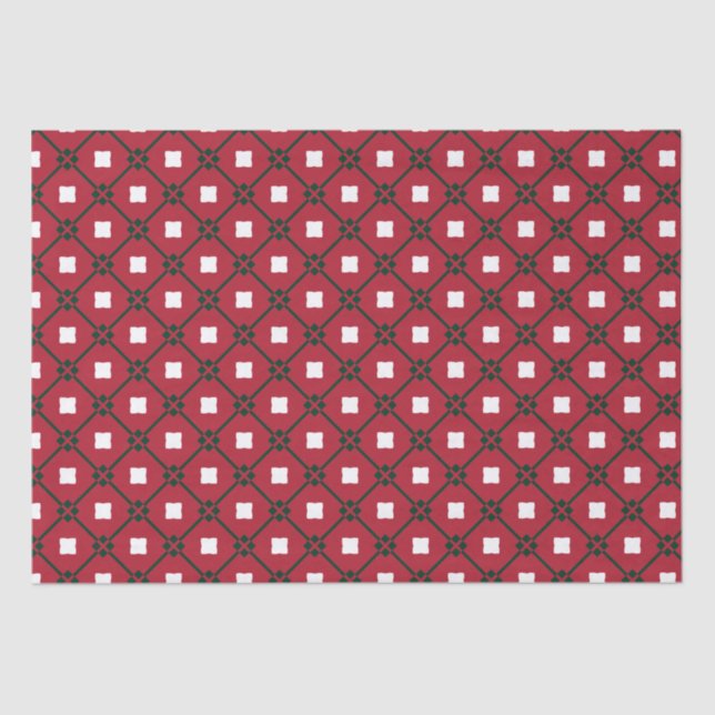 Traditional Red White and Green Christmas Pattern Tissue Paper (Front)