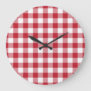 Traditional Red & White Cottagecore Gingham Large Clock