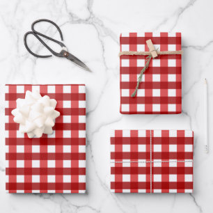 Traditional red white plaid Gingham grid pattern Wrapping Paper Sheet