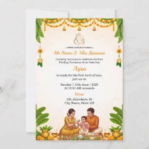 Traditional Rice Feeding Ceremony Invitation 