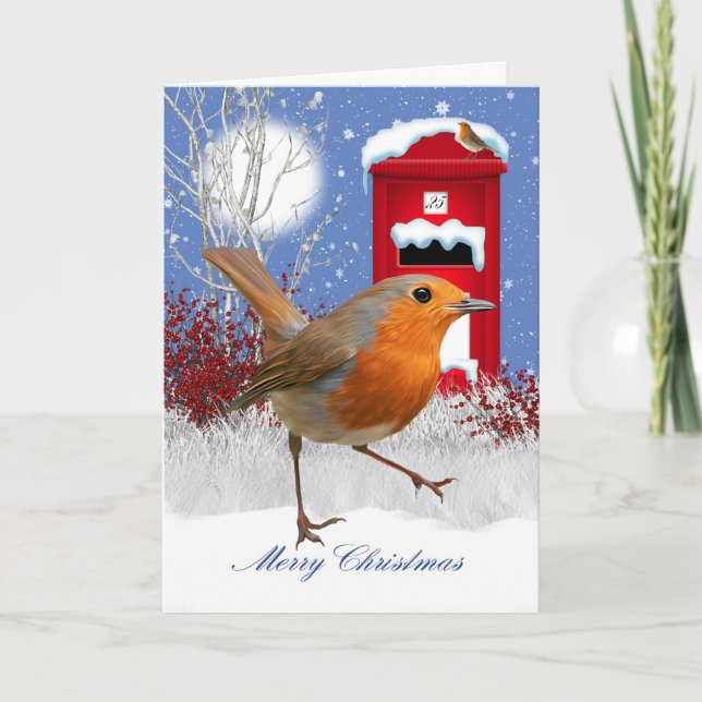 Traditional Robin And Mail Box Christmas Card (Front)